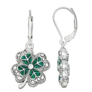 Napier Silver Tone Lucky Shamrock Drop  Earrings Nwt